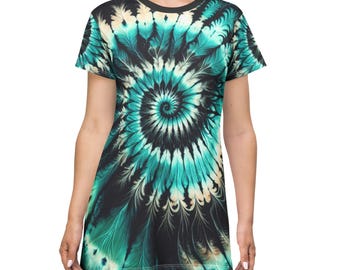 Boho Tie Dye T-Shirt Dress, Festival Beach Cover Up, Summer Hippie Clothing