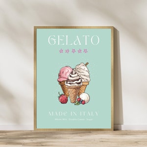 Italian Gelato Dessert Retro Vintage Print. Ice Cream modern kitchen poster, pop food art, food illustration, instant download
