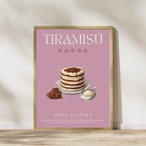 Tiramisú Postre Retro Vintage Print, decoración de cocina moderna, arte de comida pop, amante de la ilustración, cartel de arte de descarga instantánea A4, A3, A2, A1