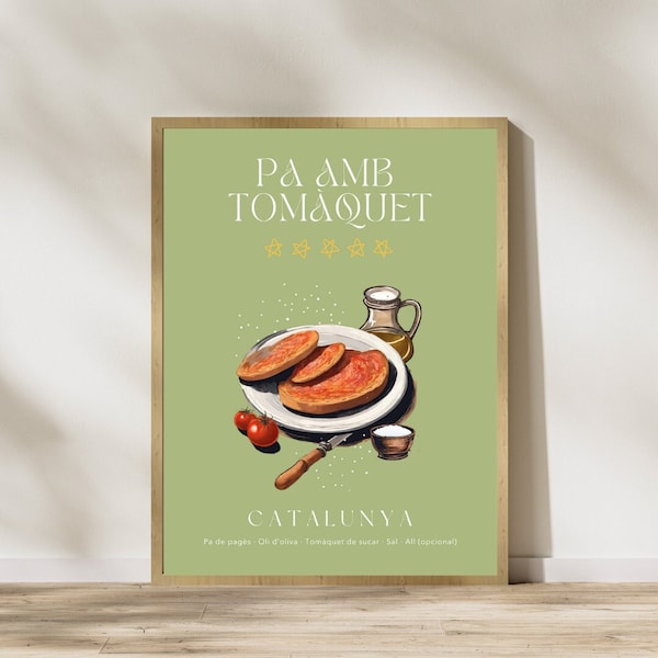 Affiche catalan Pa amb tomàquet, estampe Pan Tumaca, impression d'art de cuisine, cuisine traditionnelle de Barcelone, affiche de pain à la tomate, art culinaire espagnol