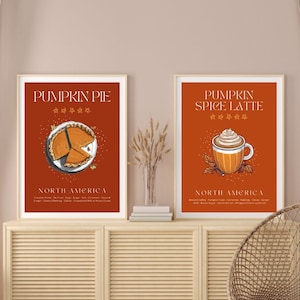 Set di 2 stampe autunnali/autunnali. Decorazione da parete per cucina con latte e spezie di zucca e torta di zucca. Poster decorativo autunnale. PSL digitale con download istantaneo