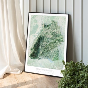 Karte Baden-Württemberg Relief 3D Satellite Wall Art | Premium matte Poster
