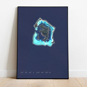 Satellite Earth View Wall Art - Aerial Space Photography of island of Bora Bora | Premium matte Poster