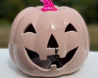 Polish Martha Stewart PINK Ceramic Battery Lighted Jack-o'-lantern