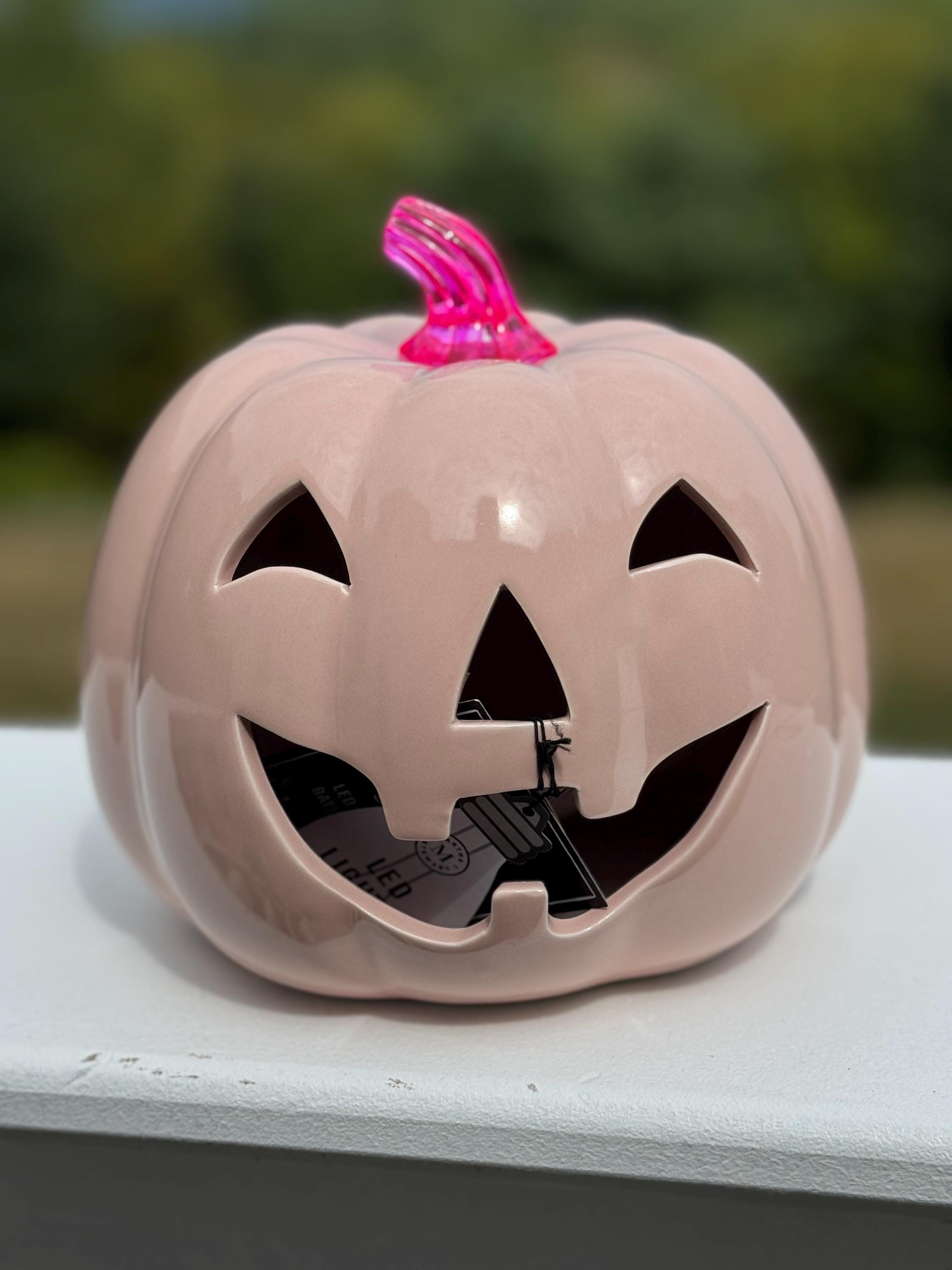Polish Martha Stewart PINK Ceramic Battery Lighted Jack-o'-lantern