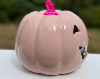 Polish Martha Stewart PINK Ceramic Battery Lighted Jack-o'-lantern