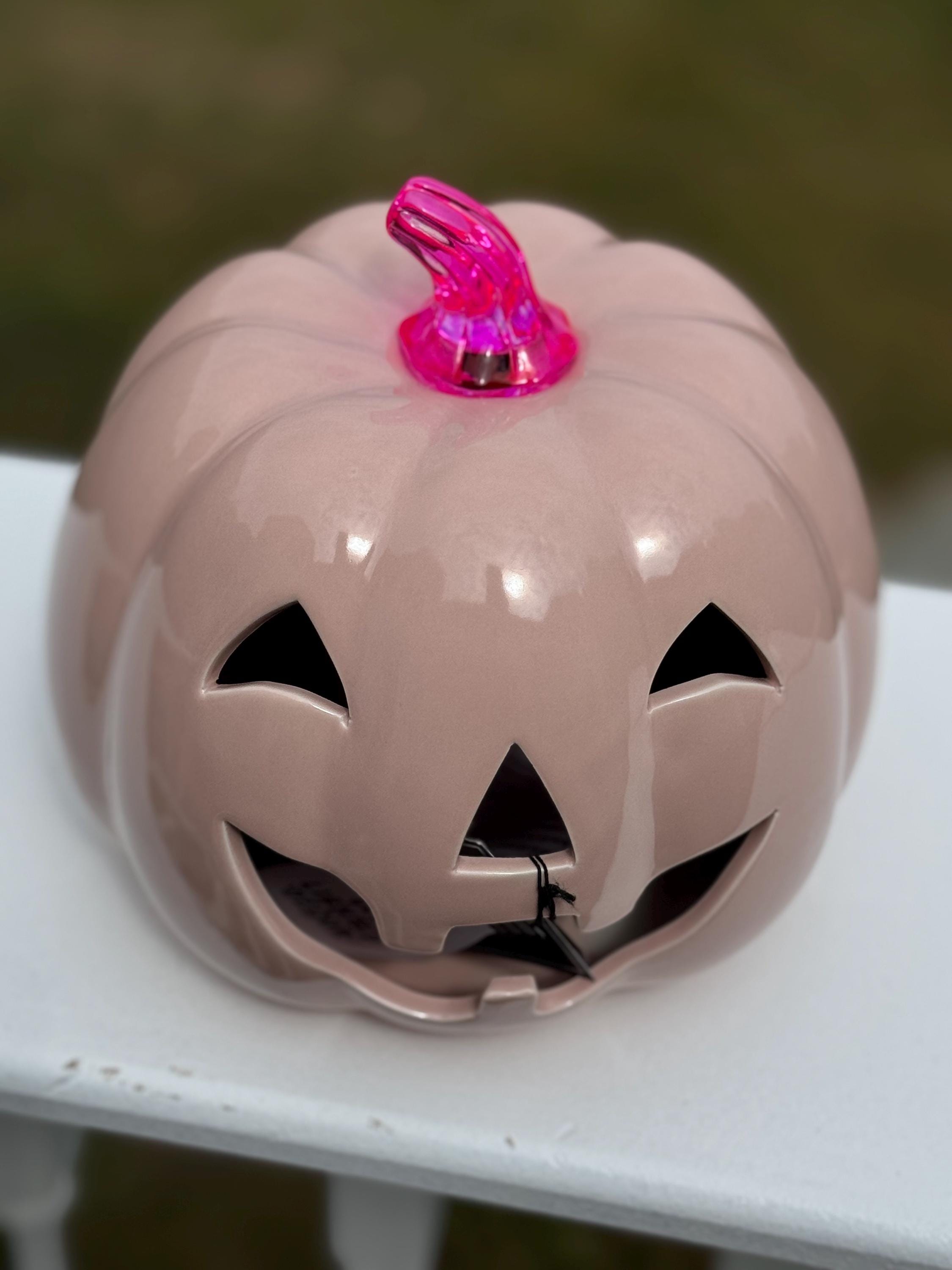Polish Martha Stewart PINK Ceramic Battery Lighted Jack-o'-lantern
