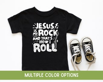 Christian Toddler Boys Shirt | Jesus Is My Rock Thats How I Roll Tee | Toddler Boy Shirt | Rock N Roll Toddler | Christian Kids Clothes |