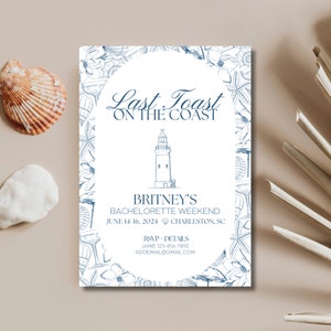 Coastal Bachelorette Invitation and Itinerary Template, Charleston Weekend, Beach Bachelorette, Last Toast on the Coast Canva Template