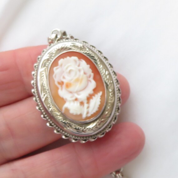 Sterling Silver locket necklace with Carved Shell… - image 4