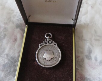 Sterling Silver cycling club watch fob/medal Rose Gold highlights 1924 - Todmorden West Yorkshire interest