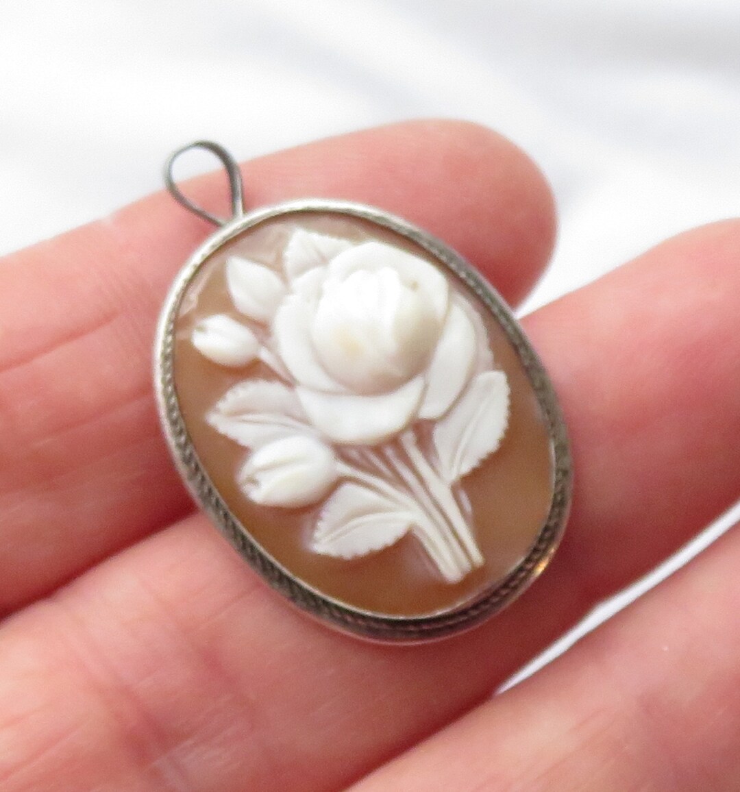 Vintage Sterling Silver Brooch / Pendant - Carved Shell Cameo - Floral ...
