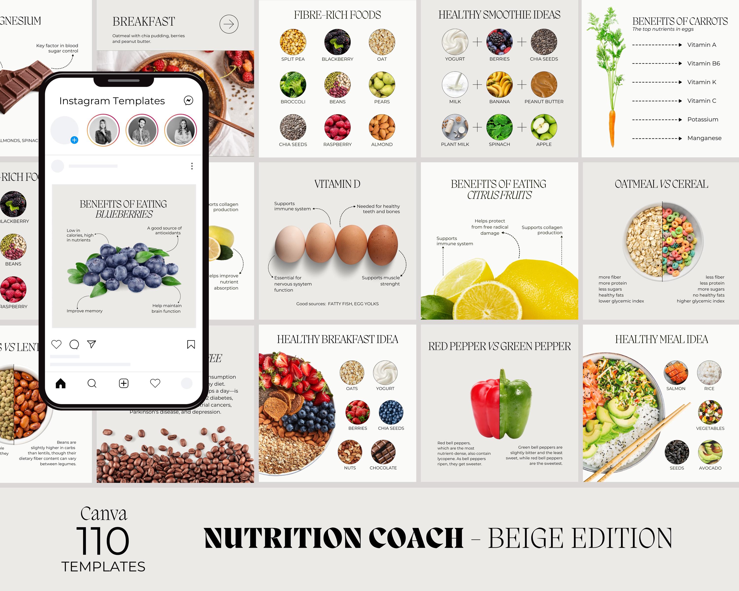 Nutrition Coach Instagram Templates: Health & Wellness Social Media ...