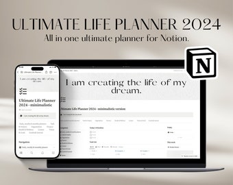 2024 Notion Life Planner Template, All In One Notion Dashboard, That Girl Aesthetic Notion Template, Minimal Personal Planner, Pre-dated