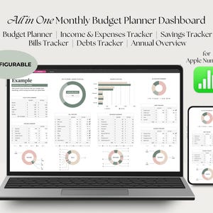 Configurable All in One Monthly Budget Planner Dashboard for Apple Numbers | Finance Planner for MacBook, iPad