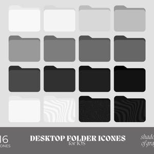 May include: 16 desktop folder icons in various shades of gray, from white to black, with some icons featuring a wavy pattern.