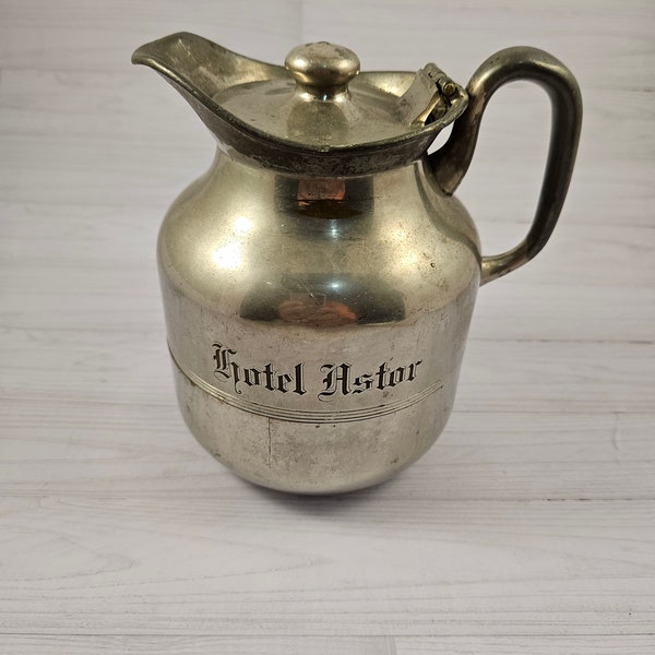 Vintage Hotel Astor Silver Plate Coffee Carafe Pot, The Icy Hot Bottle Company No950N, Made in US of America,  Thermal Creamer