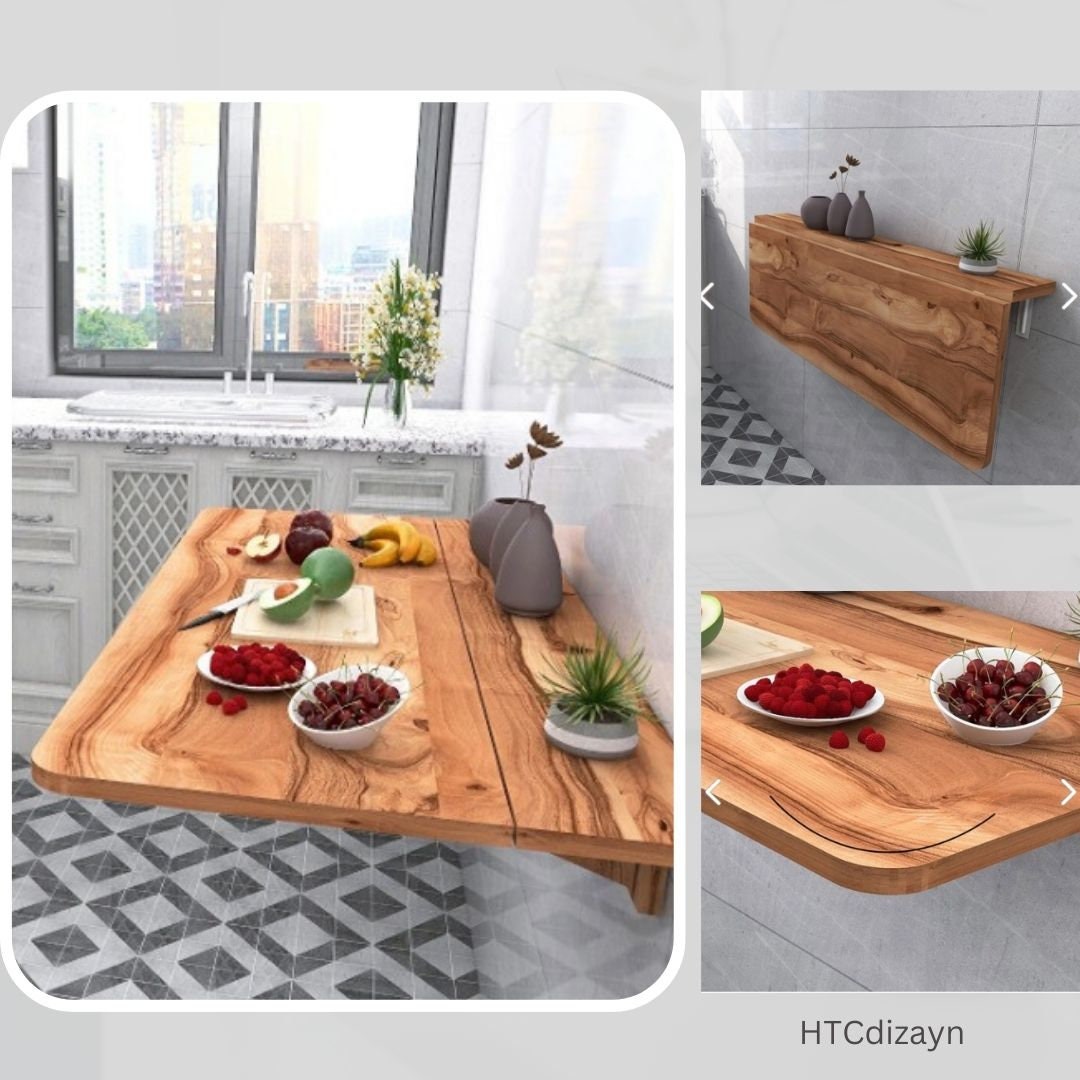 Folding Table With Shelves Wallmounted Folding Table Wooden Etsy