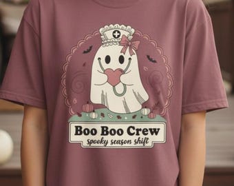 Camiseta Boo Boo Crew, Camiseta de enfermera de Halloween, Camiseta de enfermera Comfort Colors, Regalo de enfermera para la temporada de Halloween, Camiseta de enfermera fantasma retro, Camiseta del equipo de enfermeras