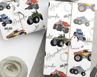 Papel de regalo personalizado de Monster Truck: Papel de regalo personalizado para cumpleaños y Navidad