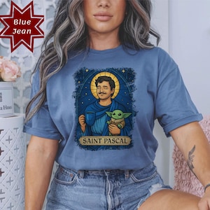 Saint Pedro Pascal with Grogu Vintage T-shirt, Mandalorian Tee, Saint Pascal Shirt, Unisex Top, Grogu Fan Apparel