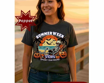Camiseta de playa de esqueleto de verano: camiseta de colores cómodos y espeluznantes para Halloween
