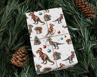 Dinosaur Christmas Gift Wrap, Holiday Wrapping Sheets, Festive Xmas Gift Wrap, Cute Prehistoric Designs, Kids Christmas Gift