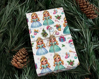 Royal Princess Design in Festive Blue and Turquoise - Gift Wrap for Christmas