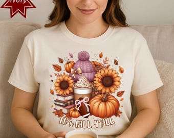 Camiseta de otoño con colores cómodos: camiseta con girasol, calabaza y café con leche