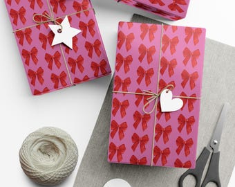Gift Wrap Papers, Red Coquette Bows Design, Wrapping Paper Roll, Holiday Gift Wrap, DIY Crafts Supplies, Red Gift Wrap, Gift Packaging