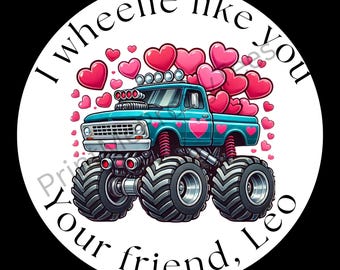 Personalized monster truck valentine stickers, custom valentine stickers, Sticker Sheets