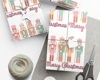 Pastel Nutcracker Christmas Wrapping Paper: Pink & Mint Gift Wrap