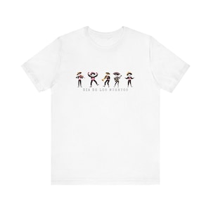 Dia de los Muertos Tee: Mariachi Skeletons, Skull with Sombrero