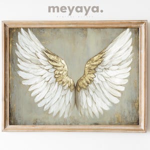 Impresión de alas de ángel vintage, arte de pared cottagecore, pintura de alas de ángel, decoración de granja neutra, arte de pared celestial, decoración melancólica, minimalista.