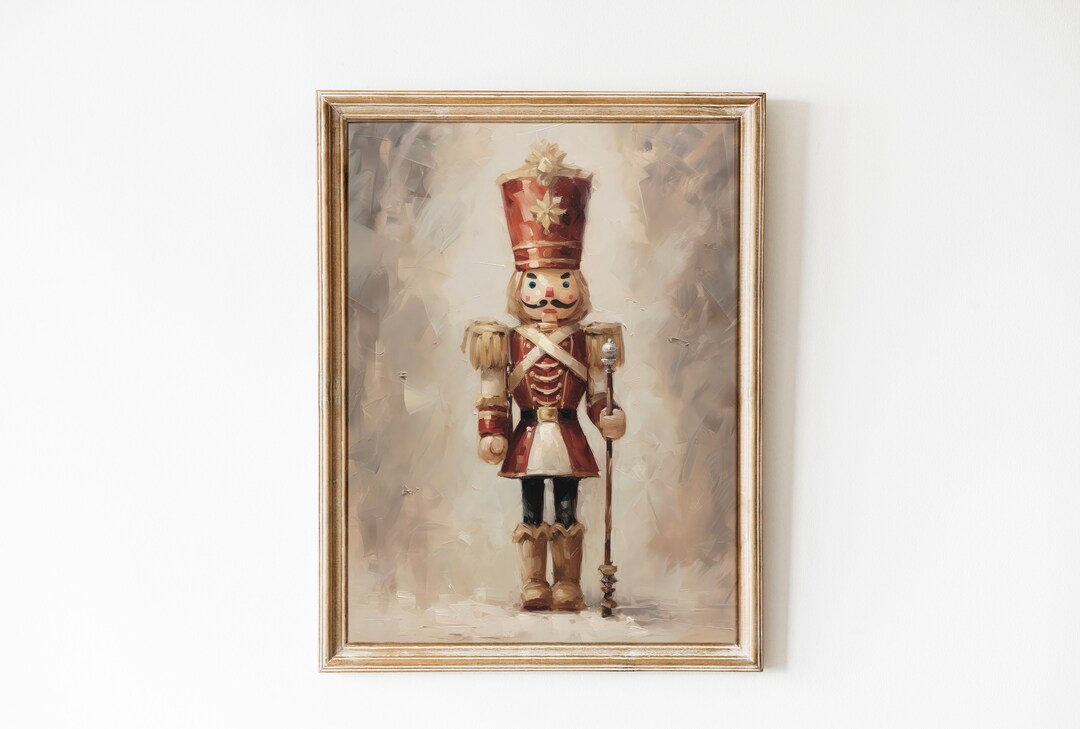 Cute Grumpy Christmas Nutcracker Oil Painting Wall Art. Nutcracker Holiday Poster. Printable