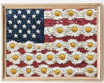 Floral American Flag Art Print: Patriotic USA Decor, 4th of July, Independence Day, (Digital Download)