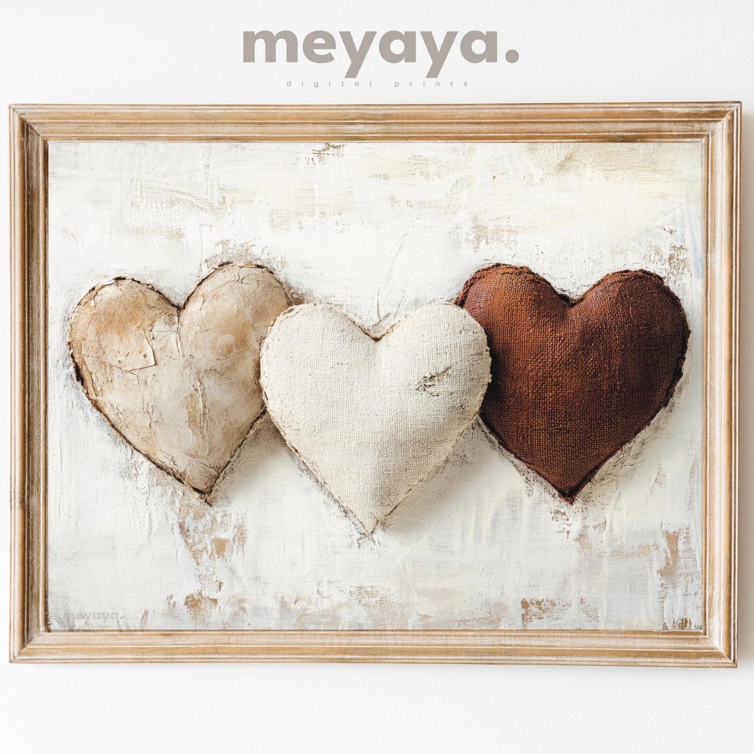 Rustic Heart Printable Rustic Hearts Painting: Neutral Valentines Wall Art, Love Artwork ...