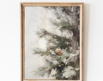 Vintage Pine Tree Print, Rustic Winter Decor, Xmas Print, Printable Christmas Painting, Farmhouse Decor, Christmas Print, Holiday Wall Art.