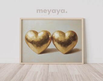 Gold Heart Painting: Vintage Romantic Wall Art, Valentine's Print
