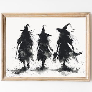 Three Witches Print, Trendy Halloween Decor, Black and White Wall Art, Girly Spooky Season Decor, Neutral Halloween Print, Witchy Poster.
