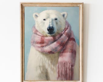 Polar Bear Print, Winter Christmas Decor, White Bear Panting, Cottagecore Holiday Artwork, Wildlife Wall Art, Digital Download.