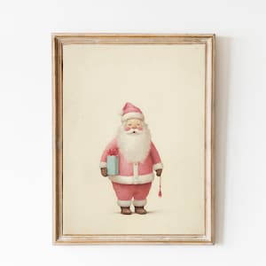 Christmas Pink Santa Print, Pastel Santa Poster, Holiday Wall Decor, Christmas Painting, Nursery Wall Art, Pink Preppy Decor, Digital Xmas.