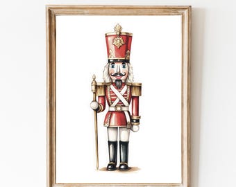 Cute Christmas Nutcracker Print, Kids Christmas Decor, Nutcracker Poster, Holiday Wall Art, Nursery Christmas Poster, Nutcracker Painting.