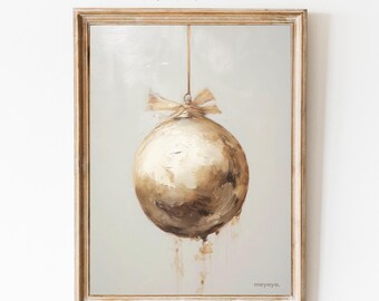 Gold Christmas Ornament Print, Christmas Ornament Painting, Holiday Art Print, Vintage Ornament Decor, Neutral Christmas, Christmas Wall Art