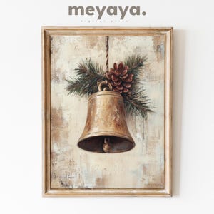 Vintage Christmas Bell Print, Minimalist Moody Christmas Decor, Christmas Jingle Bell Painting, Antique Winter Wall Art, Farmhouse Christmas