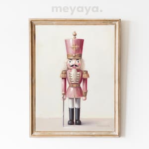 Christmas Nutcracker Print, Pastel Pink Nutcracker Painting, Nursery Decor, Minimalist Wall Art, Nutcracker Poster, Aesthetic Christmas Art.