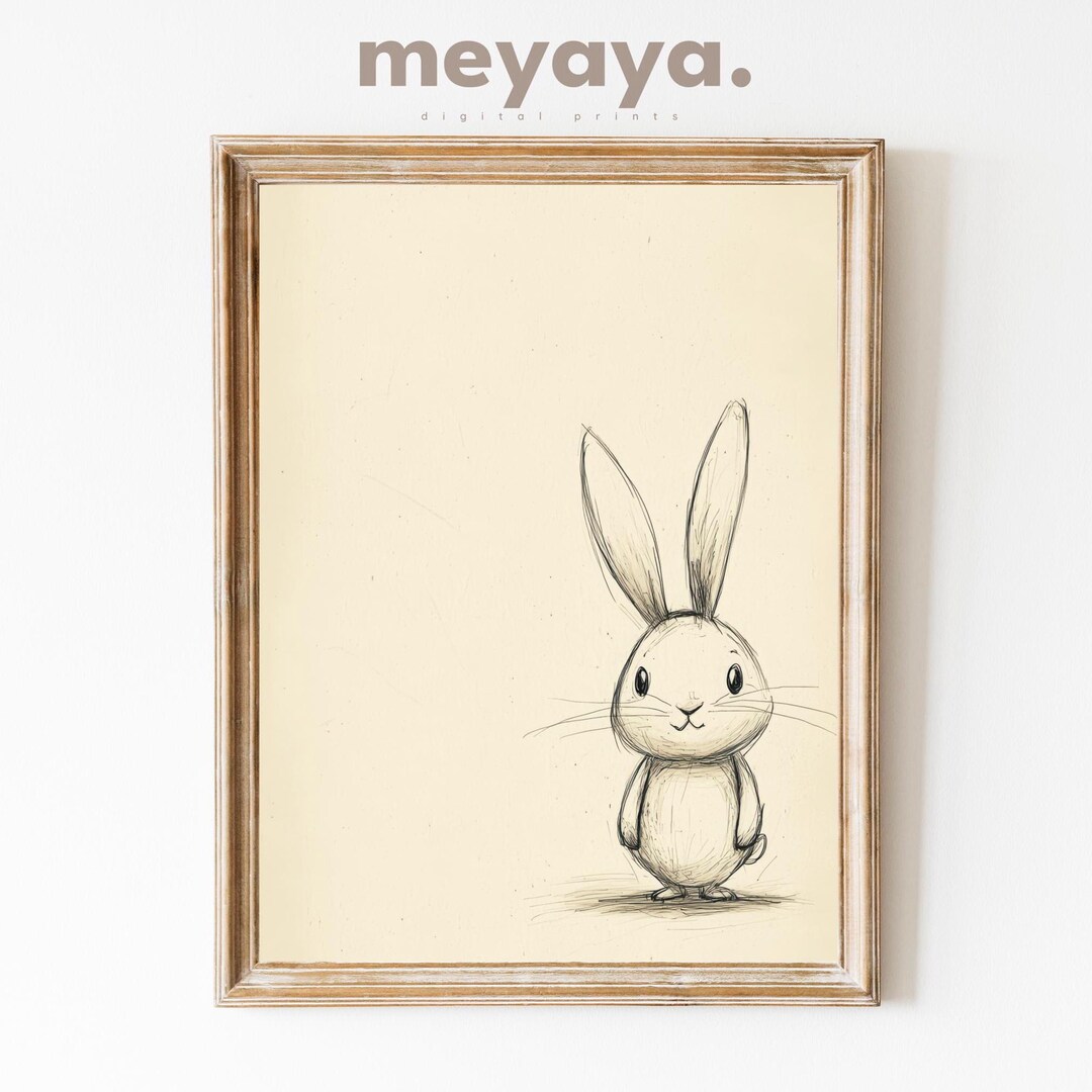 Vintage Easter Bunny Sketch Print: French Country Nursery Art