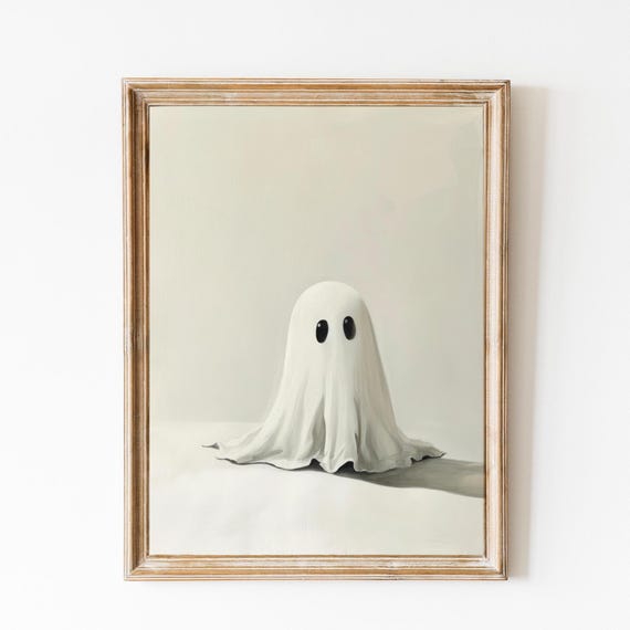 Minimalist Cute Ghost Print, Neutral Ghost Poster, Halloween Decor, Halloween Painting, Trendy Preppy Decor, Vintage Painting, Ghouls Decor.
