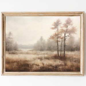 Moody Landscape Painting, Vintage Farmhouse Print, Neutral Cottagecore Decor, Antique Countryside Wall Art, Landscape Print, Fall Wall Art.