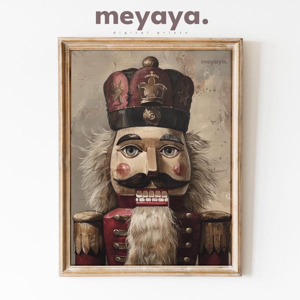 Weinrot Nussknacker Weihnachten Gemälde: Urlaub Winter Druck (Digitaler Download)